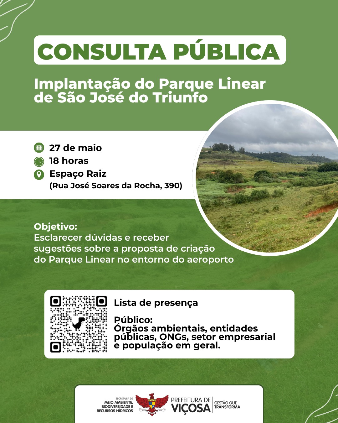 Meio Ambiente realiza consulta pública para implantação do Parque Linear em São José do Triunfo