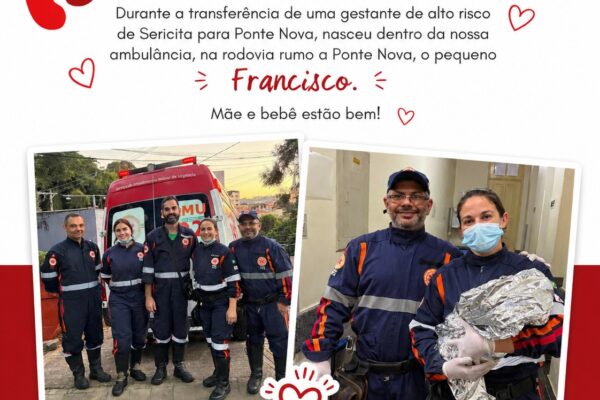 Nascimento em ambulância mobiliza equipes do SAMU entre Sericita e Ponte Nova