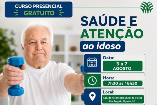 Curso gratuito sobre saúde e atenção ao idoso abre inscrições em Viçosa