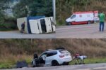 Caminhão capota após acidente com quatro veículos na MG-133 entre Rio Pomba e Tabuleiro