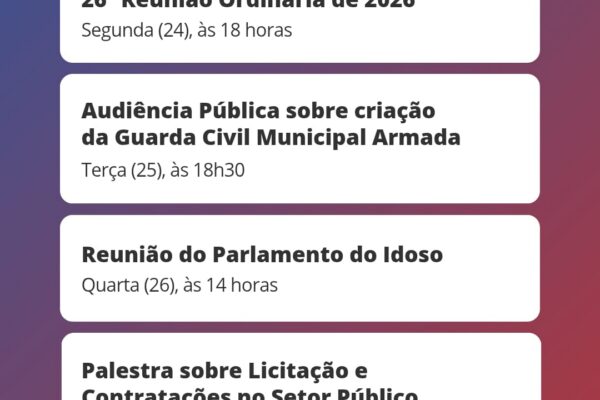 Câmara de Viçosa tem reunião ordinária e três atividades na agenda desta semana