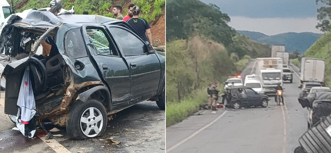 Acidente entre carro e dois caminhões deixa dois mortos na MGC-120