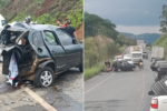Acidente entre carro e dois caminhões deixa dois mortos na MGC-120