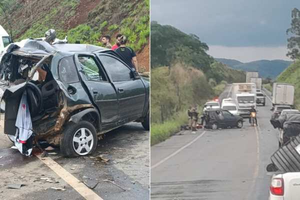 Acidente entre carro e dois caminhões deixa dois mortos na MGC-120